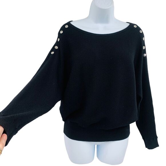 Carmen Marco Valvo Ribbed Dolman Sleeve Silver Hardware Pullover Sweater - Picture 5 of 13